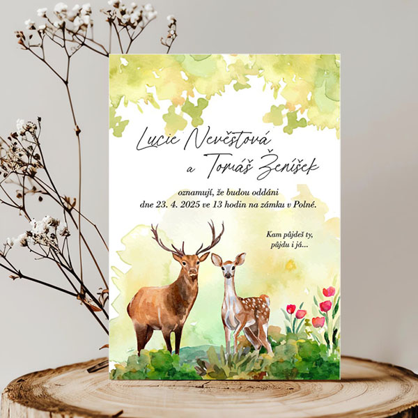 Wedding announcement with deer and doe