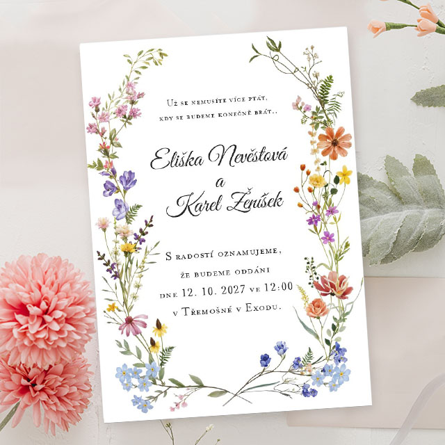 Wedding invitation natural meadow wreath