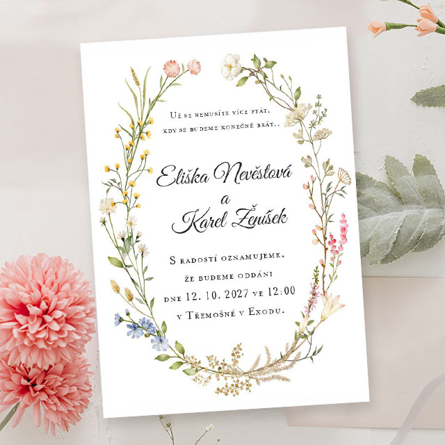 Wedding invitation meadow wreath